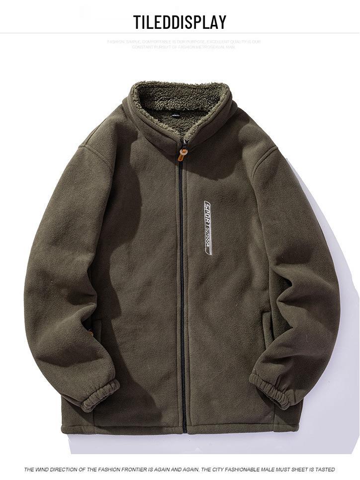 Men's Autumn Winter Stand Collar Thick Fleece-Lined Lambswool Jacket
