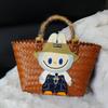 Labubu Summer new style net red woven basket bag shoulder handbag women's bag cute pull cloth cartoon rattan bag CLE