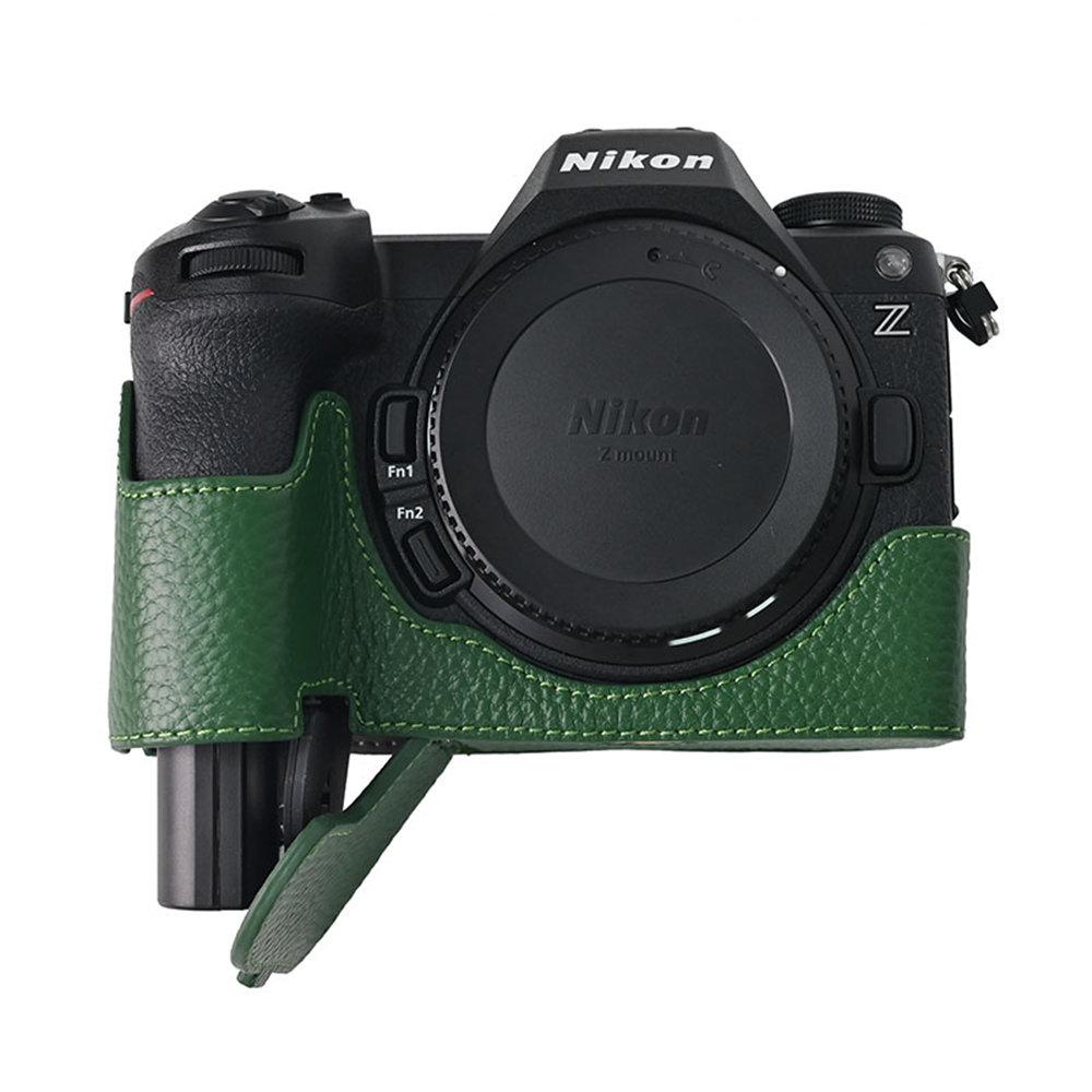 Z 6III Litschi-Leder Echtes Leder Kamera Halbkörperhülle Für Nikon Z6III Z63 Akkuöffnung Bodenabdeckung Mit Riemen