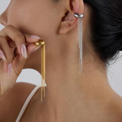 Yori 1 Pieza Pendiente Largo con Borla Colgante Clip para Oreja Charms Metálicos para Mujer Acero Inoxidable Chapado Oro 18K PVD Joyería Impermeable Nuevo 2025
