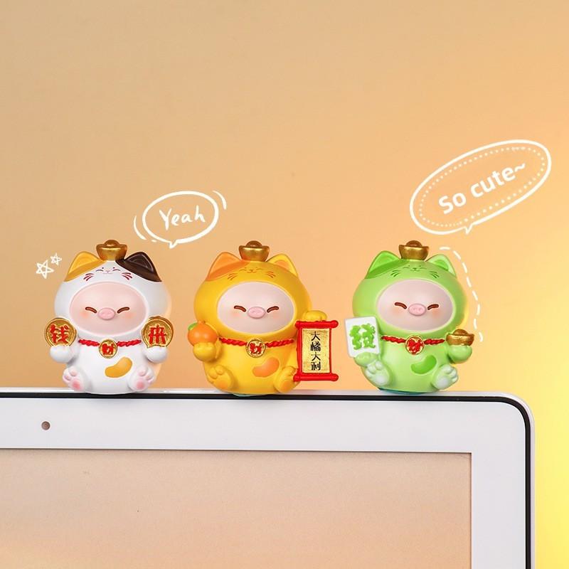 Cat Decor Resin Figurine With Wealth Symbols For Home Office Gift Ideas