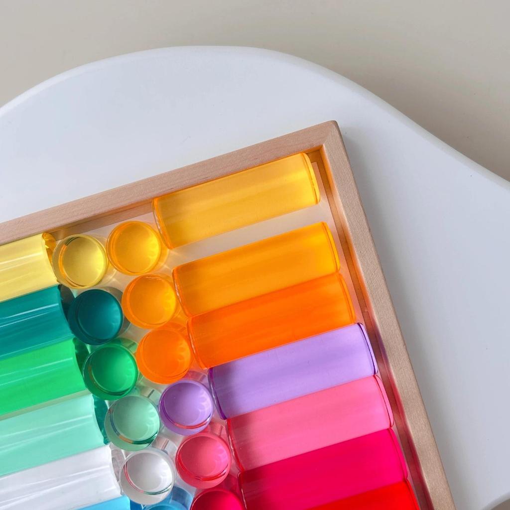 Rainbow Acrylic Stacking Cylinder Blocks - Crystal Light & Shadow Toys for Kindergarten