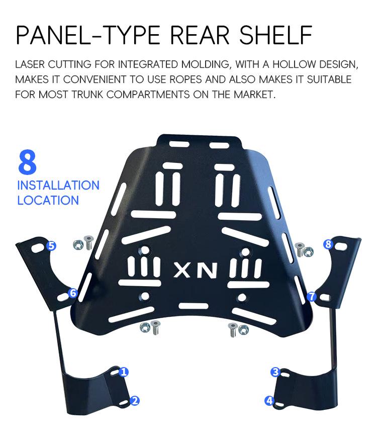 Honda NX400 Crash Protection: Upper & Lower Bars, Main Stand, Rear Rack, Large Side Bag Modification.