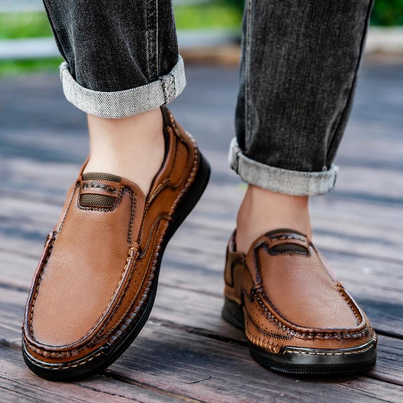 Pantofi Casual din Piele Mărime Mare pentru Bărbați Pantofi din Piele cu Talpă Moale pentru Conducere Leneșă Acoperire Picior Piele Naturală Mocasini pentru Tată