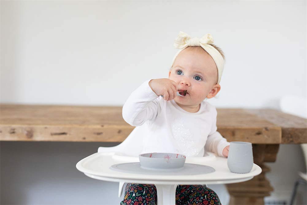 ezpz Fast Food Baby Baby Silicone Mat (Easy Peezy) Set, Food, Non-Slip Tableware, Dishes, (Light Gray)