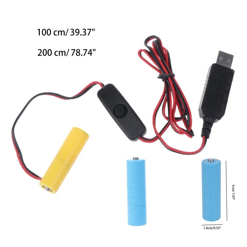 3V AA Battery USB Power Supply Cable with On/Off Switch Replace 2pcs AA Battery for Radio Electric Toy Clock LED Strip