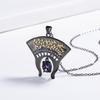 Vintage Black and Gold Two tone Fan shaped Blue Zircon Necklace