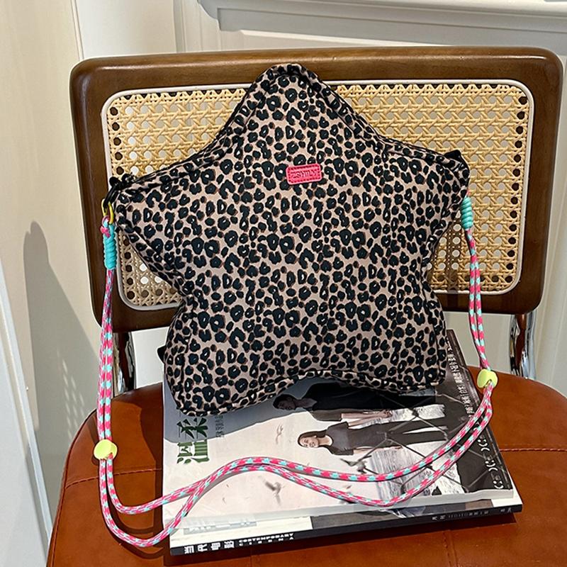 

Рюкзак в форме звезды с леопардовым принтом, с регулируемым ремешком, повседневная нейлоновая сумка через плечо для путешествий, шопинга и вечеринок AVE 30x6x27cm кофейный