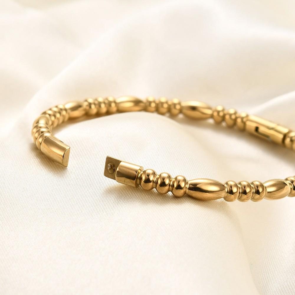 5MM Bamboo Section Titanium Steel Bracelet, 18K Gold-Plated, Versatile & Simple Design
