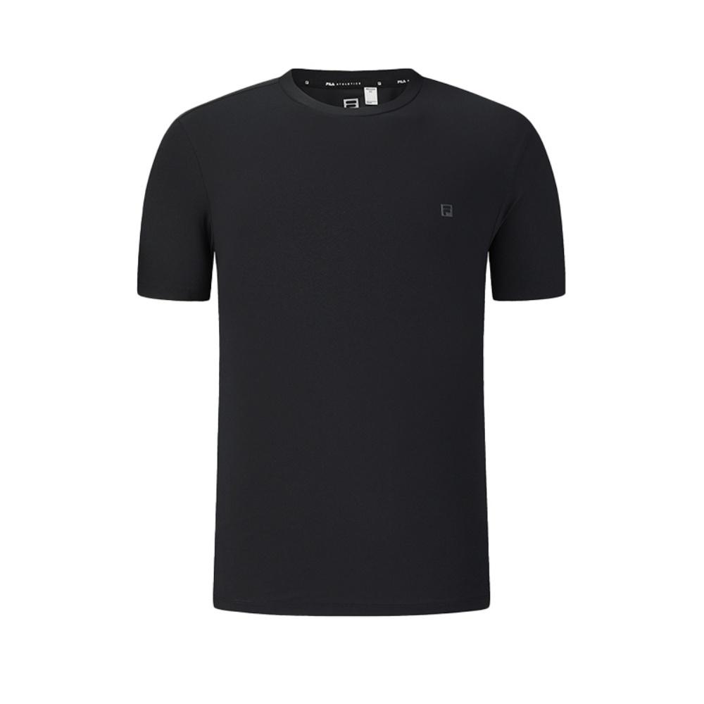 FILA Fitness Simple Sports Training Comfortable Versatile Breathable Knitted Short Sleeve T-Shirt Men Tops Deep-Black A11M621109FBK