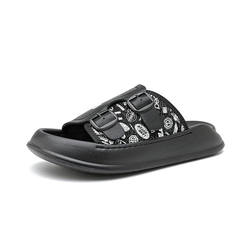 

2025 новый модный тренд модные брендовые тапочки модные мужские повседневные пляжные тапочки с одним словом 371224-R 38 чёрный