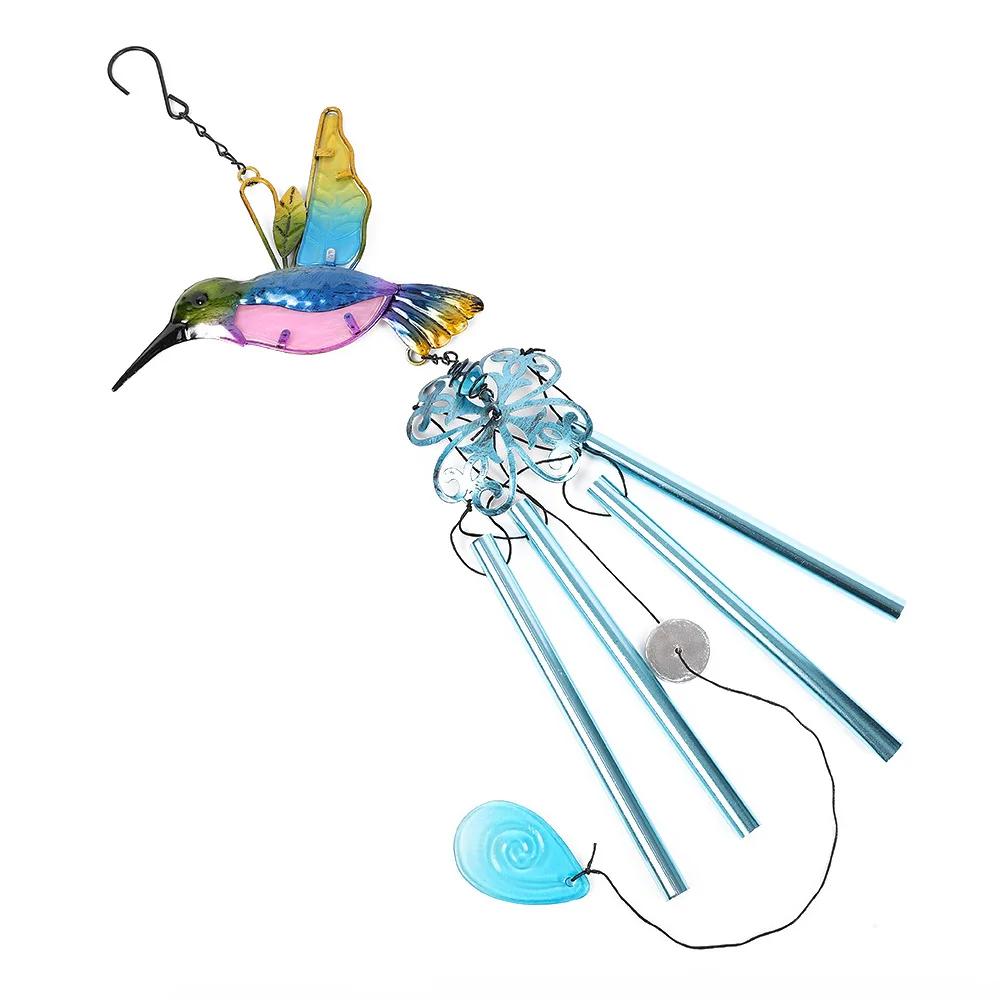Vibrant Butterfly Metal & Stained Glass Wind Chime Hummingbirds Dragonflies AluminumTube Art Hanging Bells for Home Garden Decor