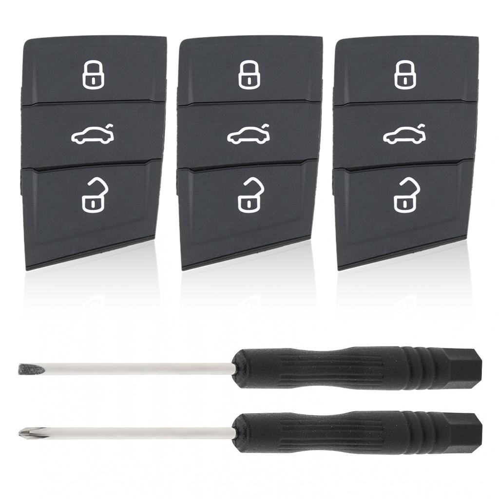 3 Buttons Rubber Flip Car Key Pad Replacement for Octavia Seat Leon Ibiza with 2pcs Screwdrivers Wear-resistant