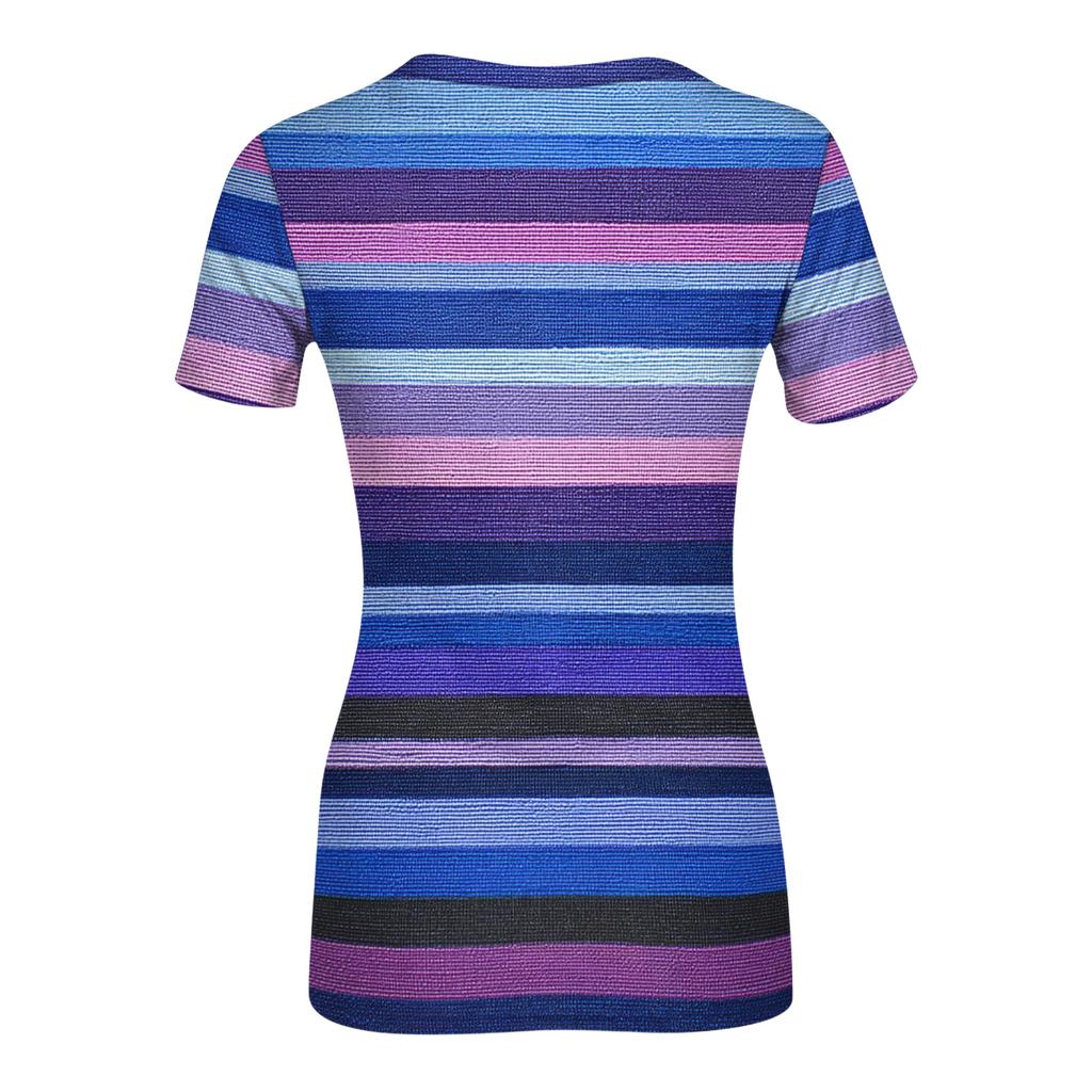 Damen Freizeitmode Rundhals Gestreiftes Print Kurzarm Geripptes Oberteil