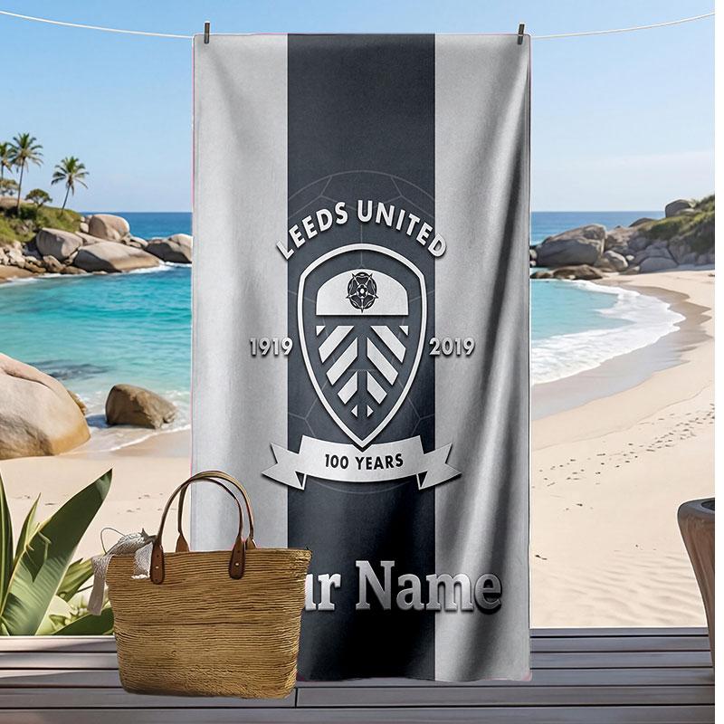 Leeds United Personalisiertes Bedrucktes Strandtuch Fußballlogo Unterstützung Benutzerdefinierter Name Text Saugfähiges Handtuch Für Sport Reisen Besonderes Geschenk