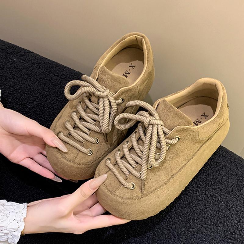 Fashion Flats Women Loafers Shoes Lace Up Suede Designer Sport Shoes 2025 Fashion Casual Woman Sneakers Autumn New Zapatillas De Mujer