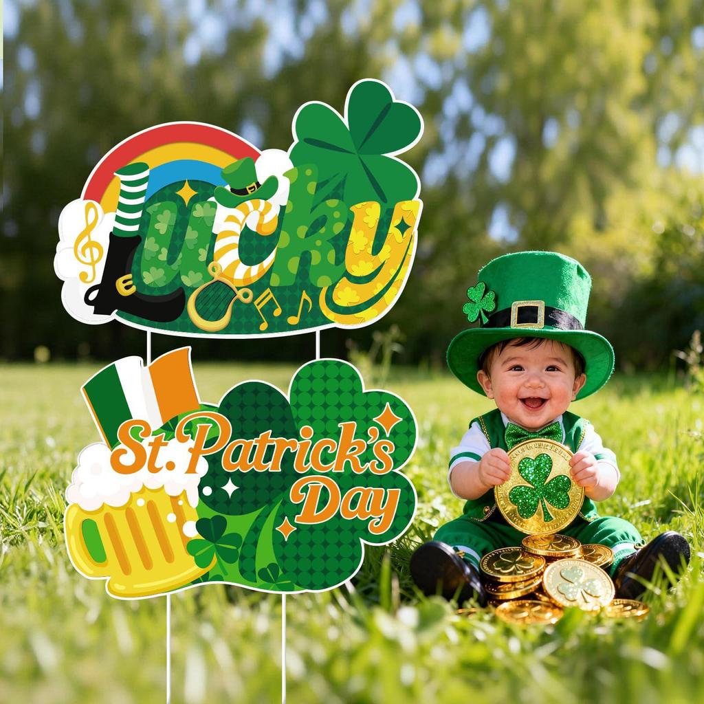 St. Patrick's Day Four-Leaf Clover Garden Decoration Board Insert