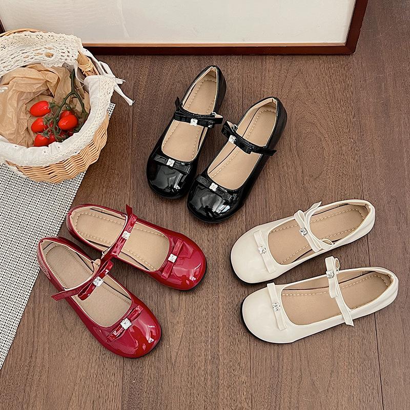 French Mary Jane Single Shoes Bow Women's Shoes Spring and Summer New Rhinestone Low Heel Flats Fashion Beanie Shoes