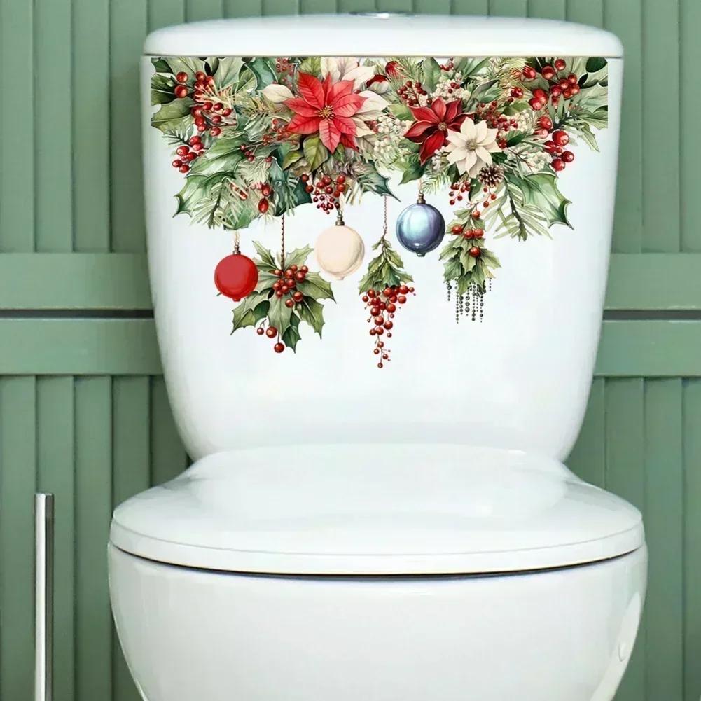 Christmas Toilet Cover Stickers Waterproof Decals Self For Toilet Lid Tank Seat Bathroom Decoration Set Of Six