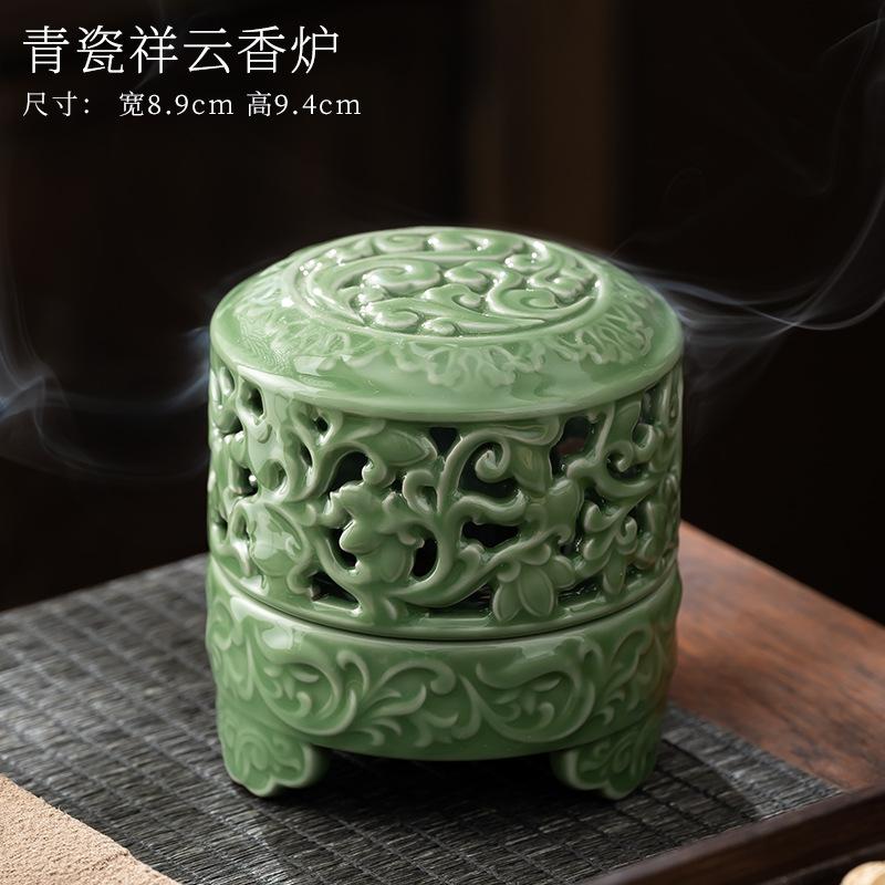 Handmade Ceramic Incense Burner with Metal Lid - Zen Meditation Home Decor Spiritual Gift Yoga Relaxation Incense Ash Catcher