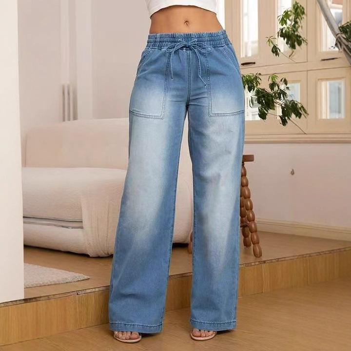 Women's Light Blue Wide Leg Straight-Leg Jeans - Stylish and Comfortable Denim Pants for Effortless Fashion