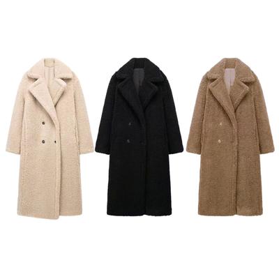 Zima Ženy Neformálne Jednovrstvový kabát Dvojradový fleecový kabát Voľný strih Dlhý kabát Ženy Vintage Oversized dlhá bunda
