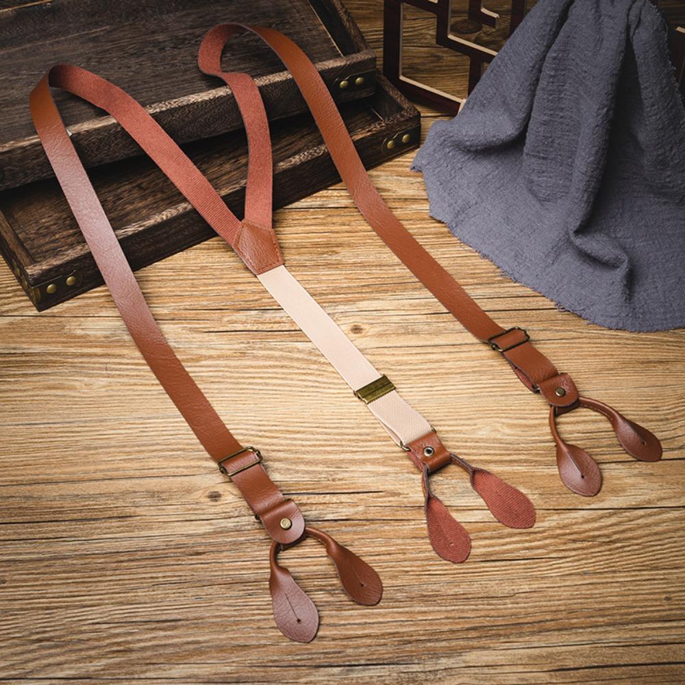 Retro Buttoned Suspenders British Style PU Leather Suspenders Casual Suspenders for Men  Men