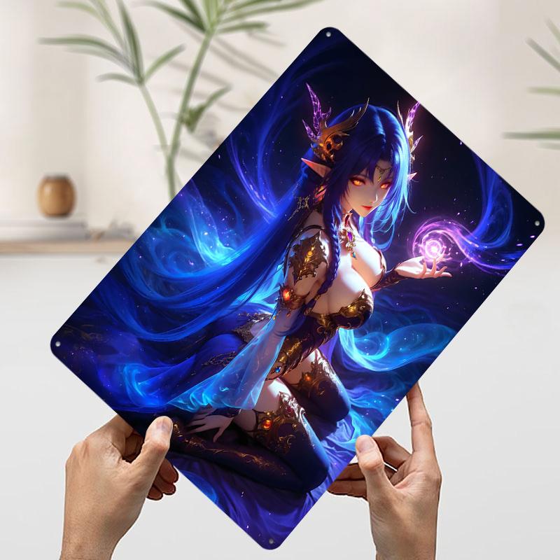 Anime Elf With Magic Printed Poster Customized Wall Art Retro Vintage Metal Tin Signs for Gaming Room Decoration Cozy Desk Decor