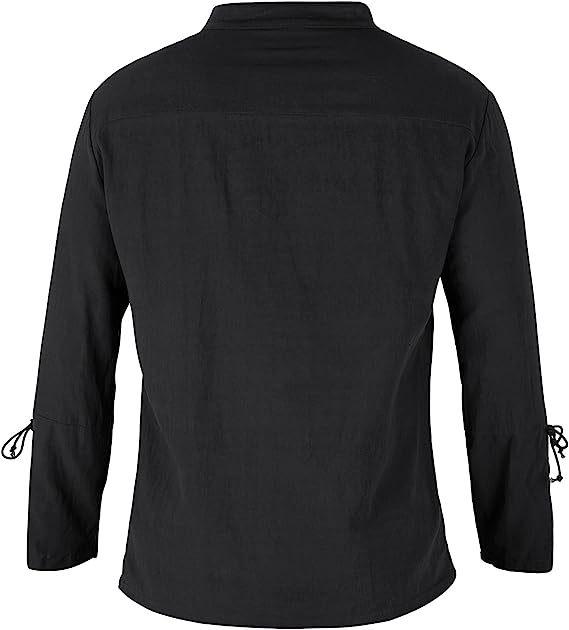 Men's 2023 Cotton Linen Long Sleeve Henley Shirt - Stand Collar, Casual Beach Style, European Size.