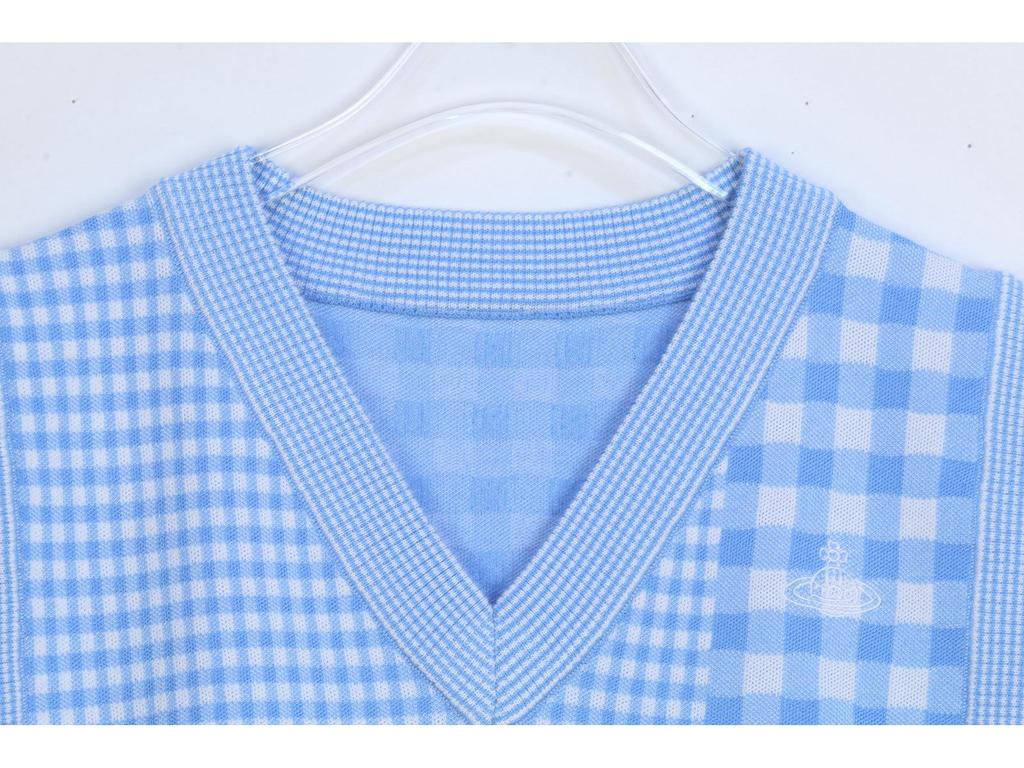 Koreanischer Retro Saturn V-Ausschnitt Karomuster Schlankmachender Strickpullover Weste Top für Damen