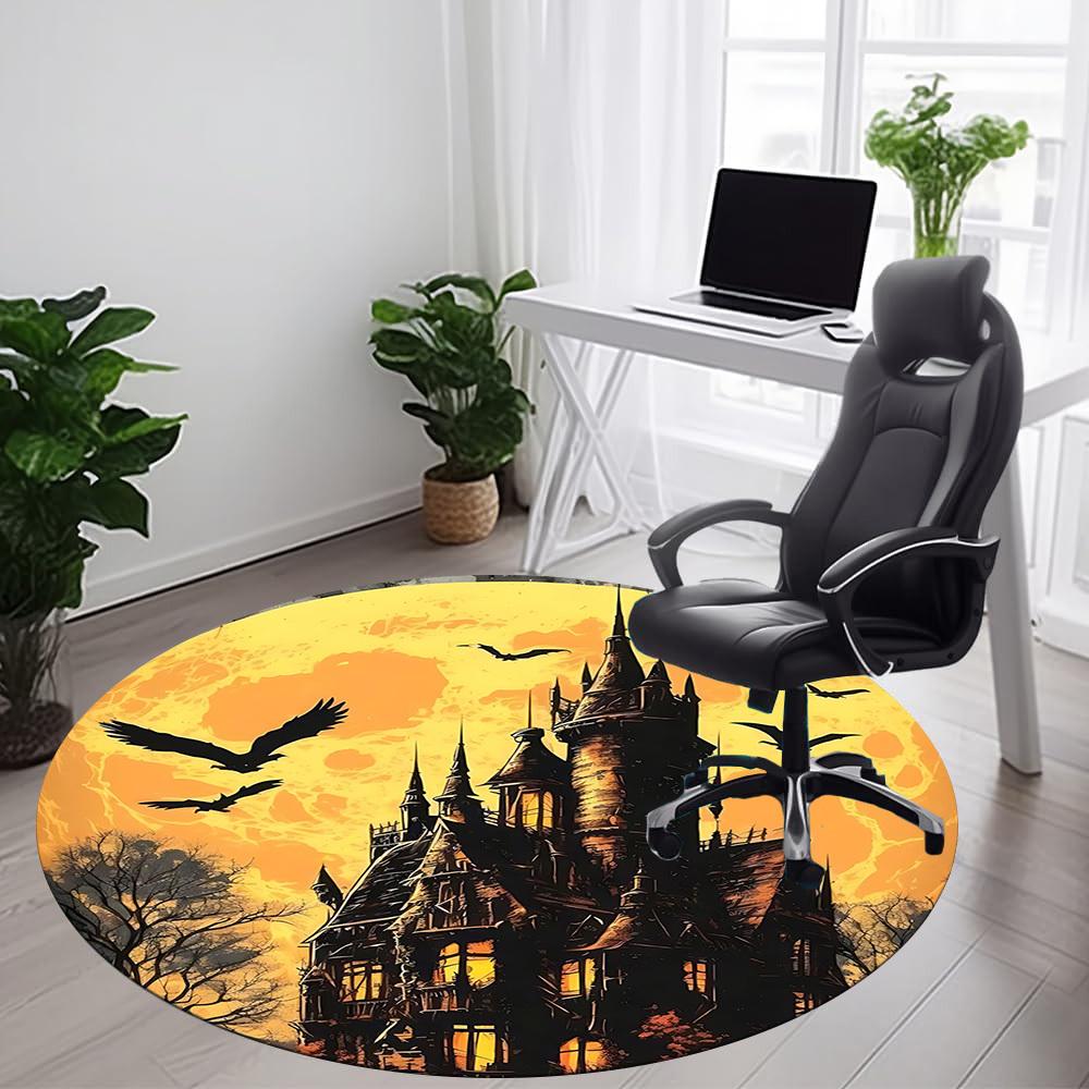 1PCHaunted Castle Office Round Area Rug,  Mat Suitable For Office, Under Office Chairs Bedroom Living Room Home Decor, Room Deco