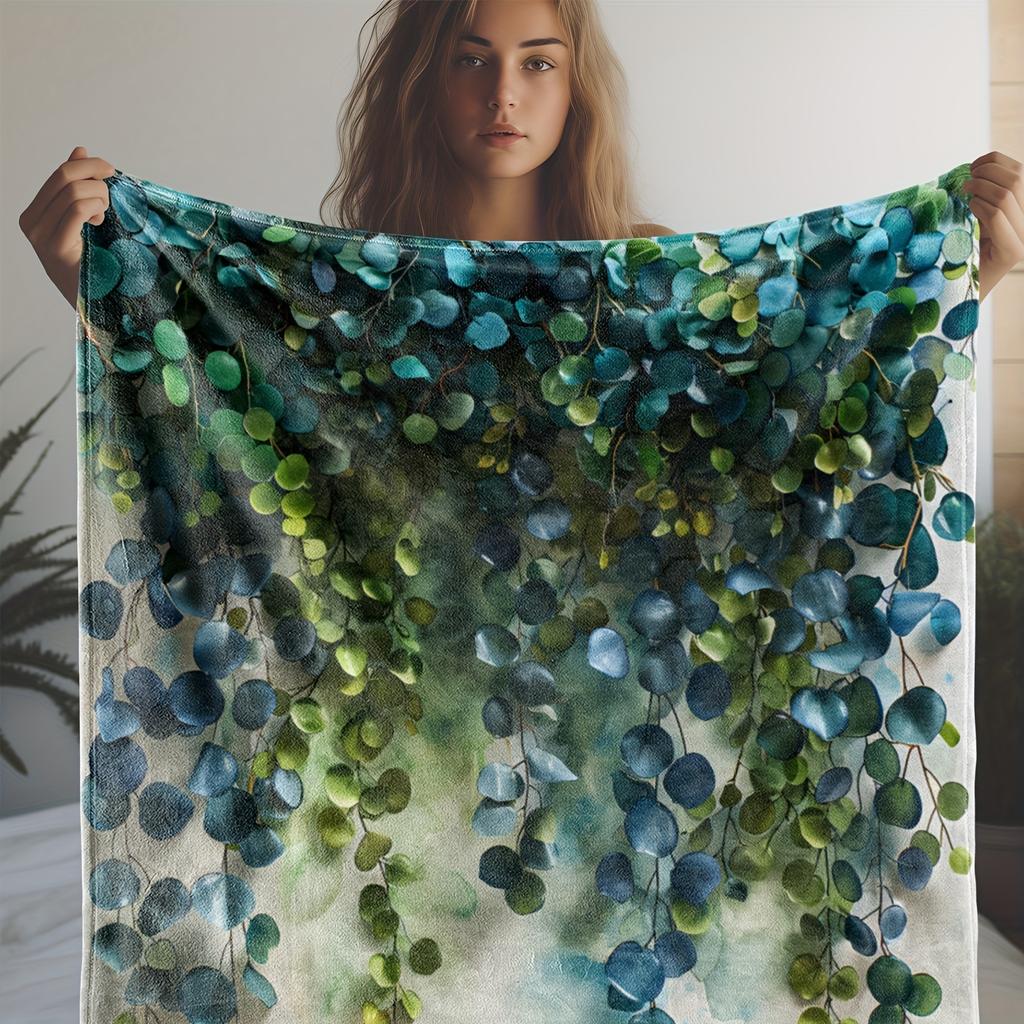 Eucalyptus Leaf Blanket - Soft Cozy Throw with Watercolor Design, Perfect for Home Decor, Unique Gift for Nature Lovers