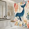 Whale Underwater Shower Curtain – Ocean Scene, Blue Whale, Coral Fish & Sea Plants, Hand-Drawn Style, Polyester