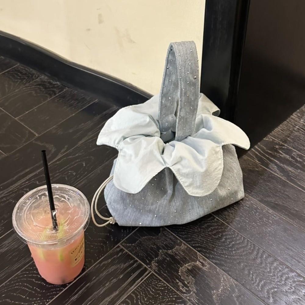 Canvas Drawstring Bag Nylon Irregular Handbag INS Flower Shape Bucket Bag Vacation