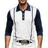 Men's Color Block Long Sleeve Polo Shirt Casual Button Neck Pullover Tops Business Golf Tshirt