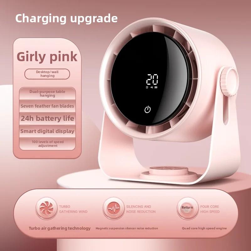 

New Portable High-Speed Desk Fan with Timer Remote Control Large Airflow Circulation Fan Office Rechargeable Household Appliance рожевий