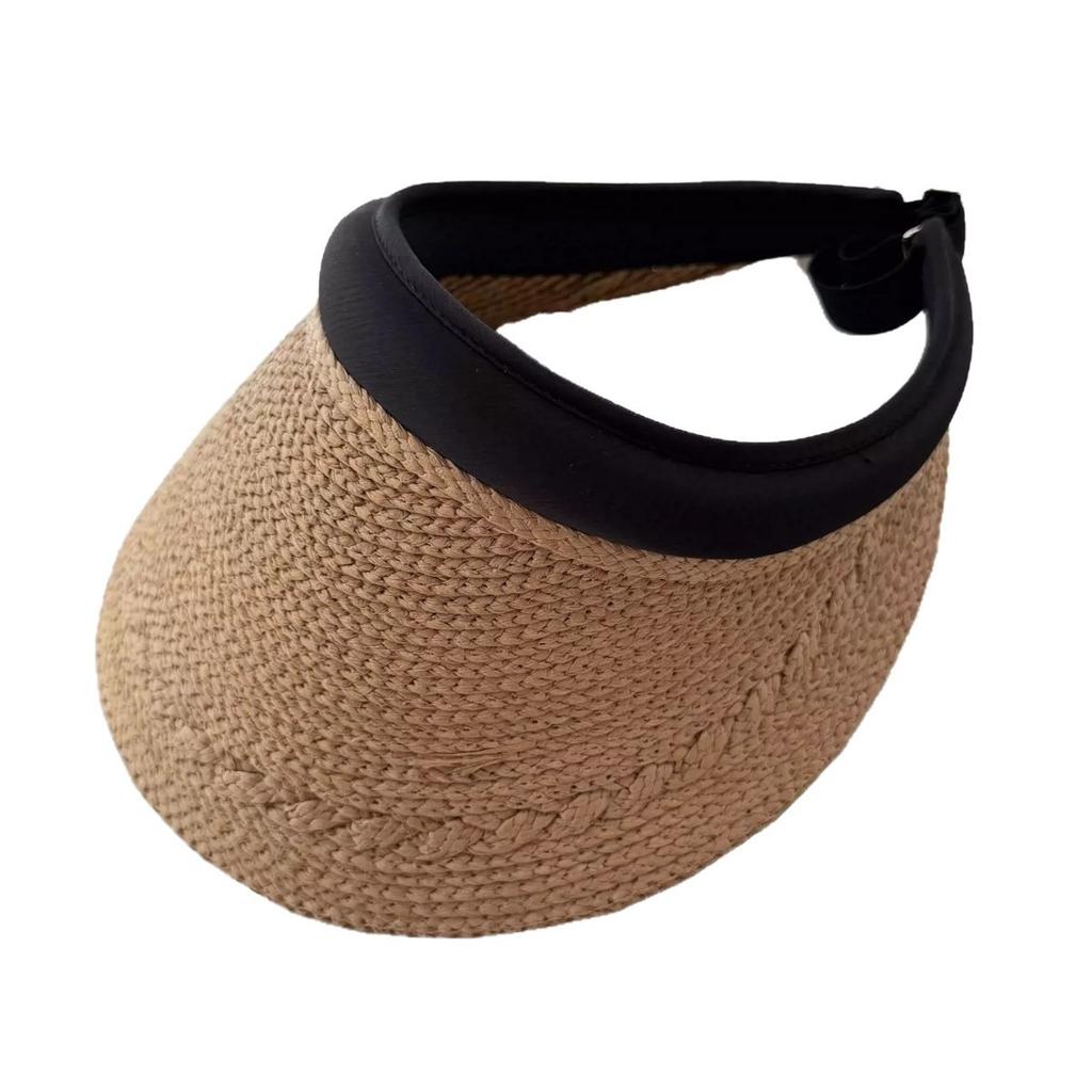 Imitation Lafite Empty Top Sunscreen Straw Hat Summer Women'S Big Eaves Casual Versatile Headband Sun Hat Ropless Holiday Hat
