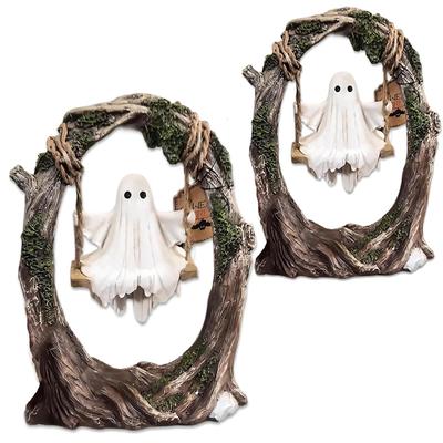 Ornement d'arbre fantôme amusant pour balançoire - Statue effrayante en résine pour Halloween, pour table de salle à manger à la maison, Mignon et Sinistre