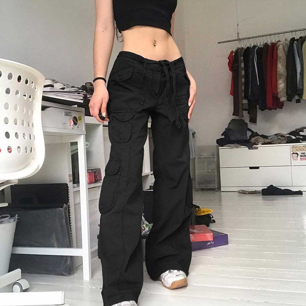 Women Cargo Pants Western Style Loose Casual Girl Baggy Pant High Waist Cool Vintage Trousers Jeans Clothing Work Shopping