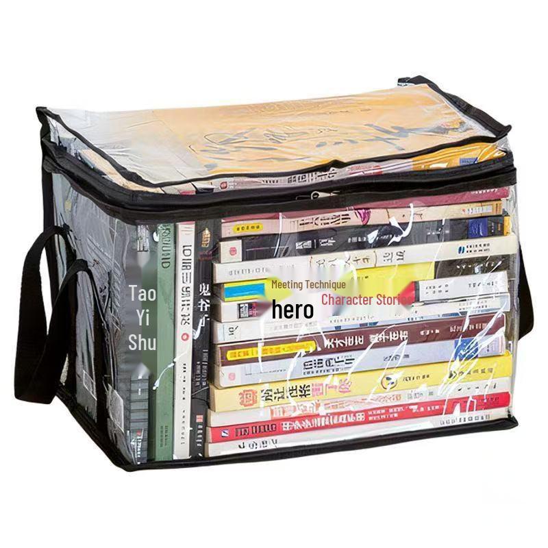 Foldable Waterproof Book Organizer Bag – Transparent Student Dormitory Storage Medium 32x24x25cm