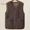 Women Fall Spring Vest Round Neck Thick Fleece Pockets Solid Color Sleeveless Zipper Closure Retro Warm Office Street Home Vacation Layering