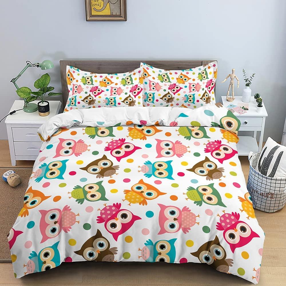 Cartoon Owl Duvet Cover Set Cute Kawaii Animals for Kids Girls Bedding Set King Queen Single Twin Size Polyester Comforter Cover