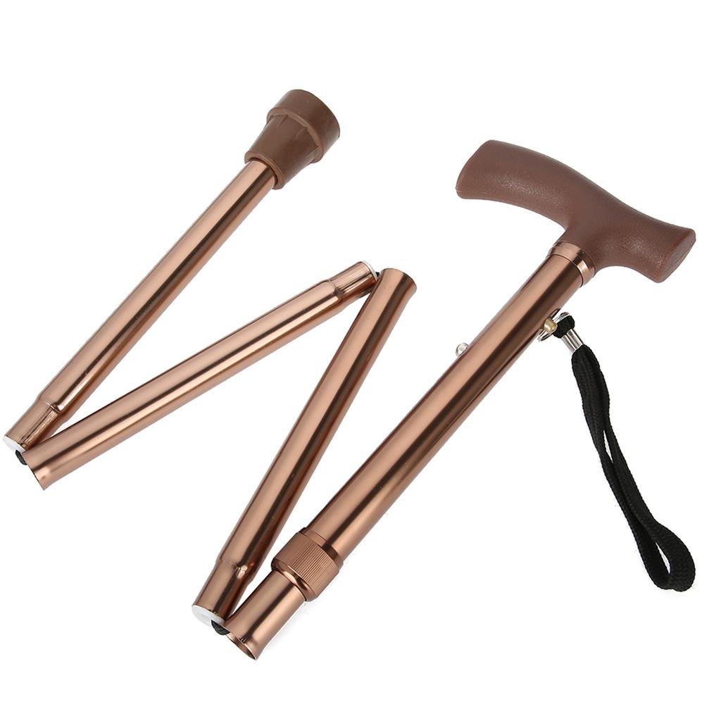 Alloy Foldable Elderly Safety Walking Stick Guide Blind Cane Crutch Bronze Adjustable Length