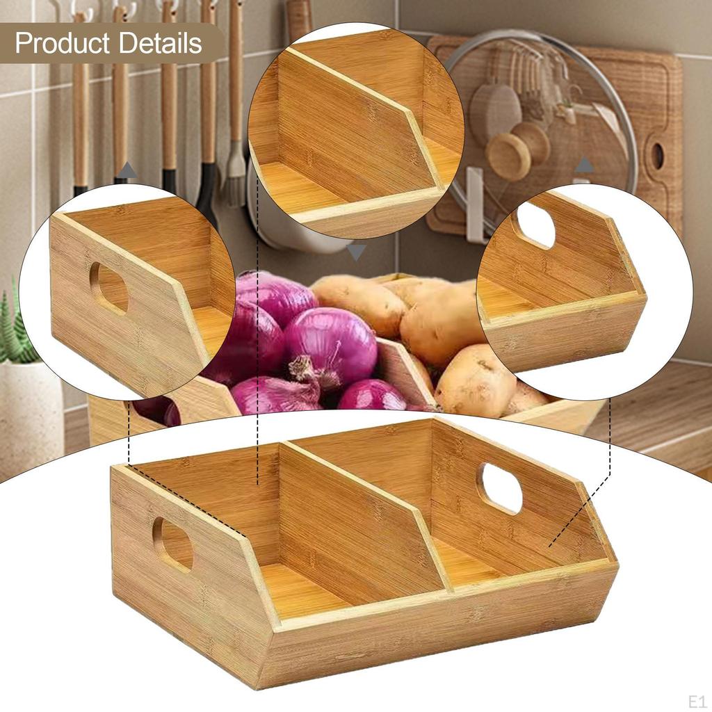 Bamboo Storage Bin Kitchen Organization Space Saving Multifunctional Rustic Fruit Vegetable Rack