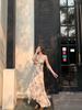 Niche Irregular Floral Print Waist-Cinching Elegant Suspender Dress for Spring & Summer