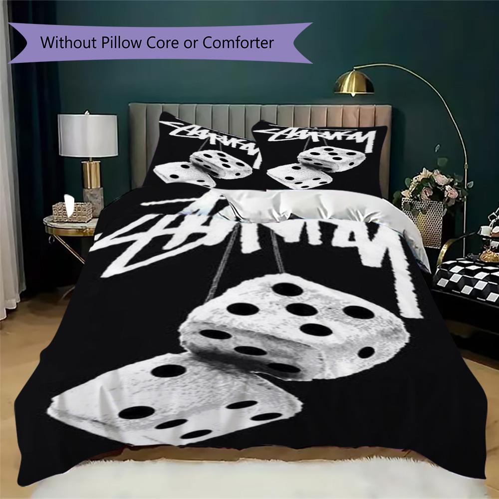 Black White Dice Logo 3Pcs Bedding Set, Retro Hanging Dice Street Duvet Cover & 2 Pillowcases