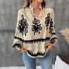 New Autumn Retro Ethnic Style Top Open-collar Stand-up Collar Printed Long-sleeved Shirt for Women