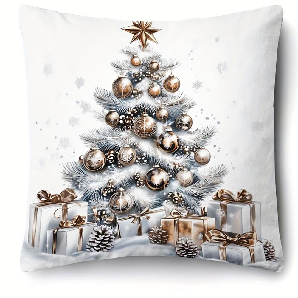 Christmas Themed Pillowcases: Santa, Snowman, Christmas Tree & Ornaments Designs Sofa Room Cushion Cover Home Decoration Gift