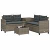 L Shaped Garden Sofa Set with Table and Cushions Gray Poly Rattan