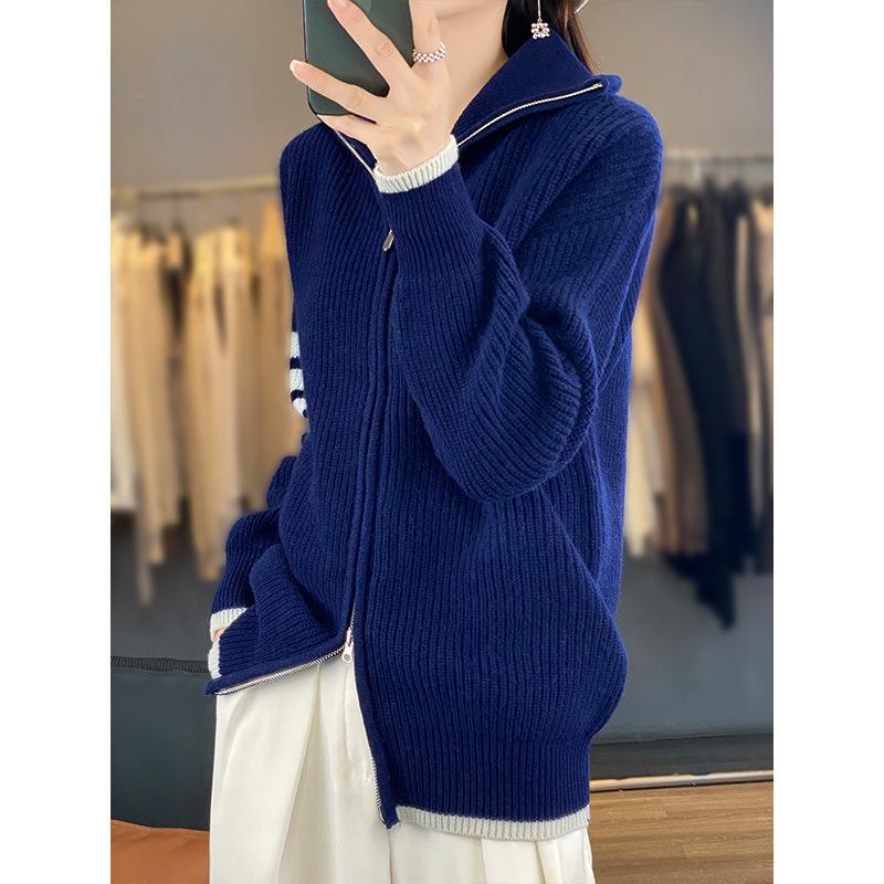 

Retro Zipper High Neck Cashmere Cardigan Sweater L